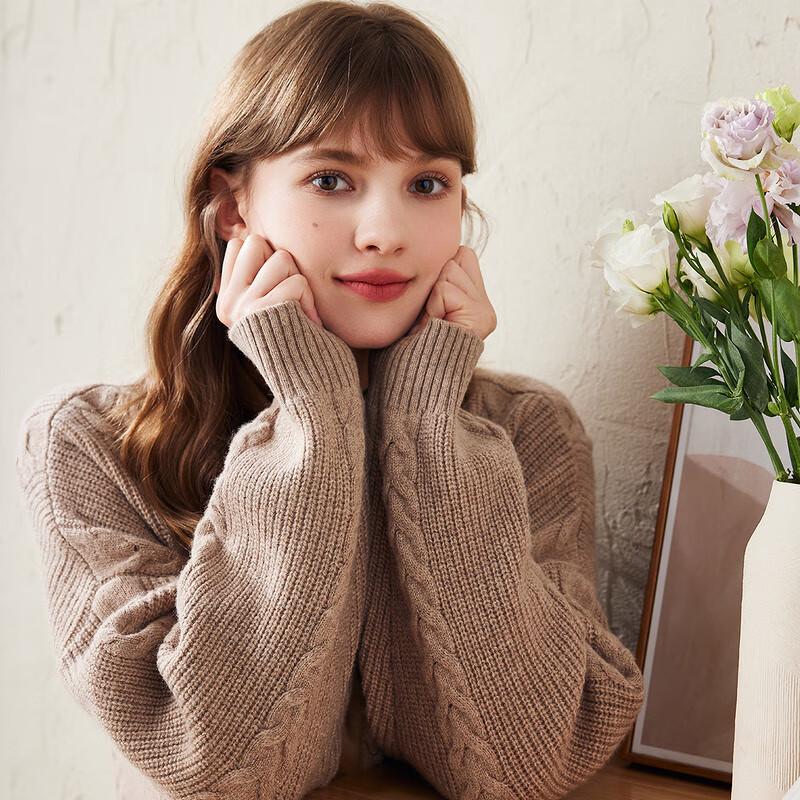 Komong Boca Women's Cable Knit 100% Wool Cardigan