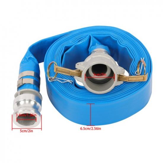 1-1/2  x 25/50/100 FT PVC Lay Flat Discharge Hose With Pin Lug & Fittings Blue 1-1/2  x 25