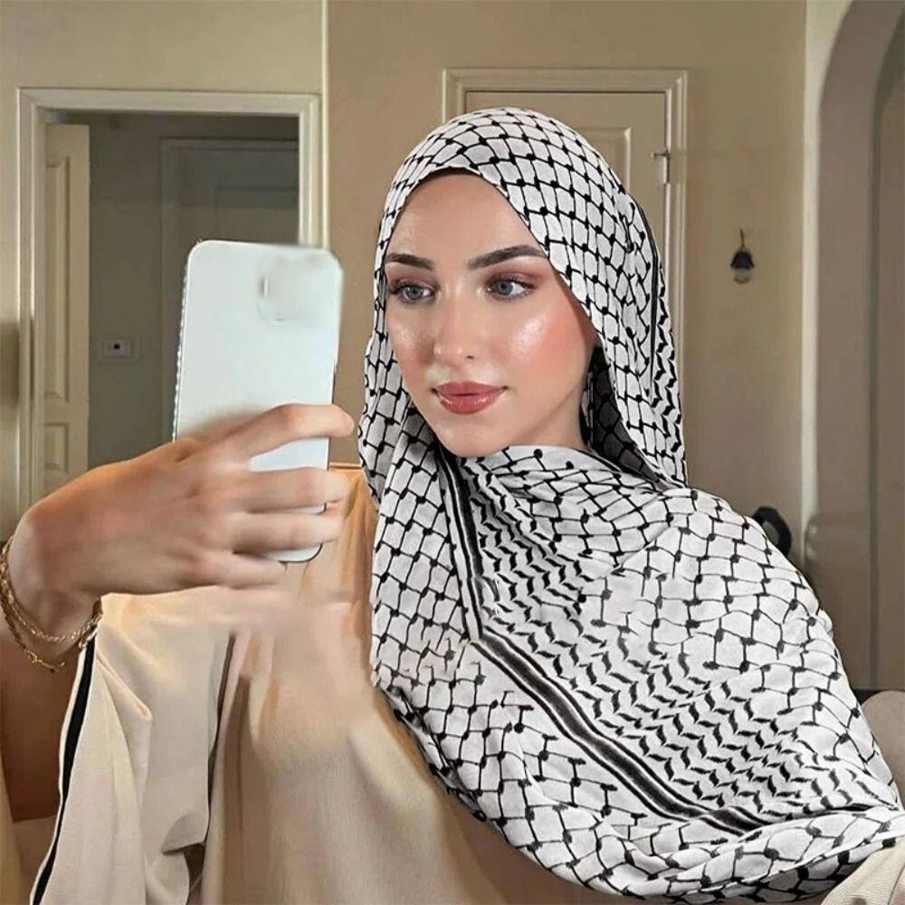Chiffon Plaid Shawl Breathable Islam Scarf Fashion Long Turban  Muslim