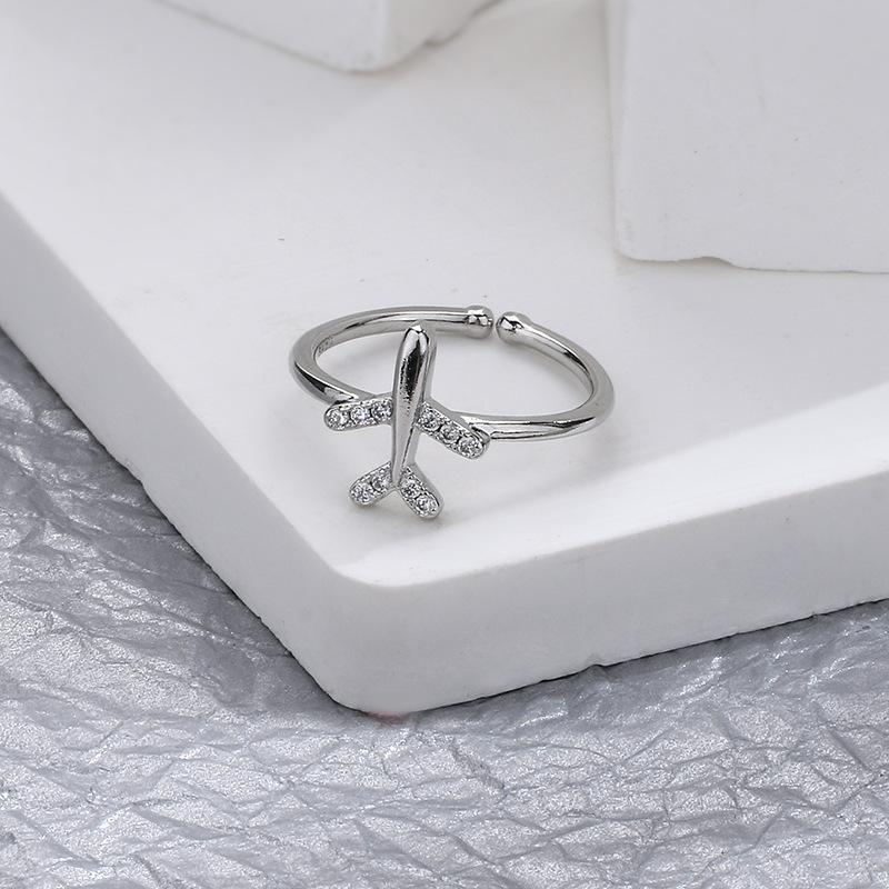 Design Sense Zircon Aircraft Ring Light Luxury Niche Simple Fun Adjustable Bead Set Diamond Index Finger Ring