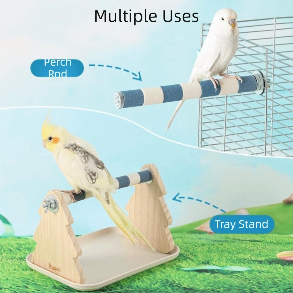 Stable Wooden Bird Platform with Tray Cockatiel Grinding Sticks Cage Use