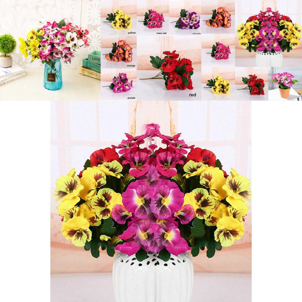 Decorative 10 Heads Fake Pansy Silk Flower Bouquet With Vibrant Colors For Home Decor