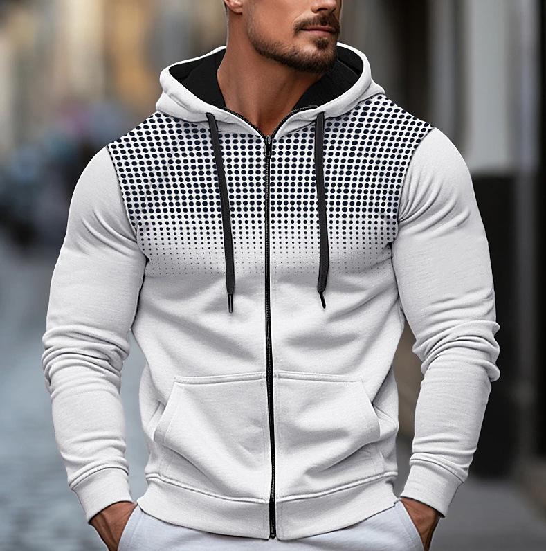 Men's Polka Dot Sporty Casual Fleece Cardigan Hoodie for Autumn/Winter