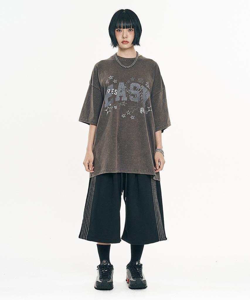 EASY NO EASY One-Pleat Bermuda Sweatpants - Black