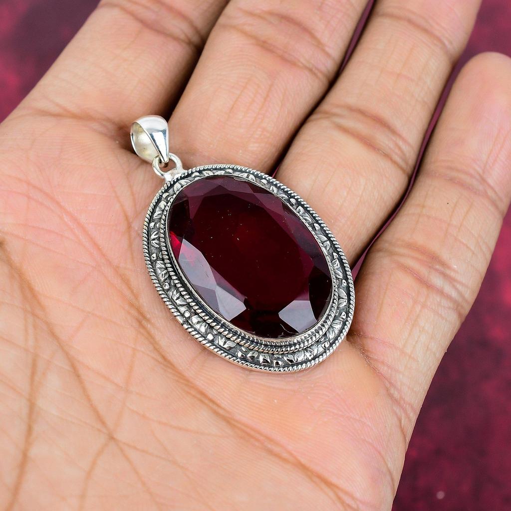 Red Garnet Jewelry, 925 Solid Sterling Silver Pendant, Handmade Gemstone Jewelry Pendant For Memorial Day