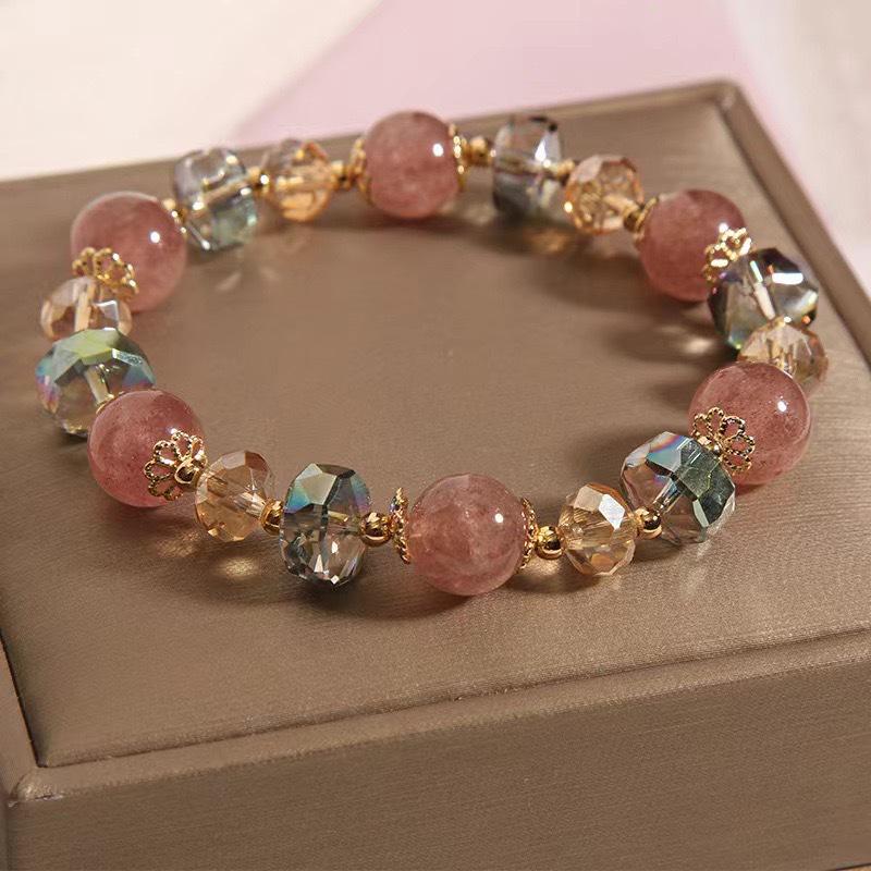 Sommer Erdbeerquarz Perlenarmband für Damen - Modischer Live-Stream-Stil mit floralen Perlen