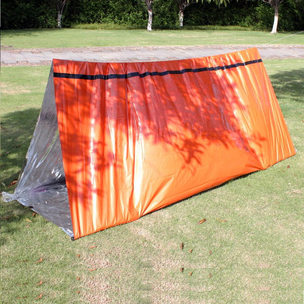 Tente d'urgence portable en PE pour camping en extérieur Sac de couchage Garde au chaud Résistant aux déchirures OrangeTente orange