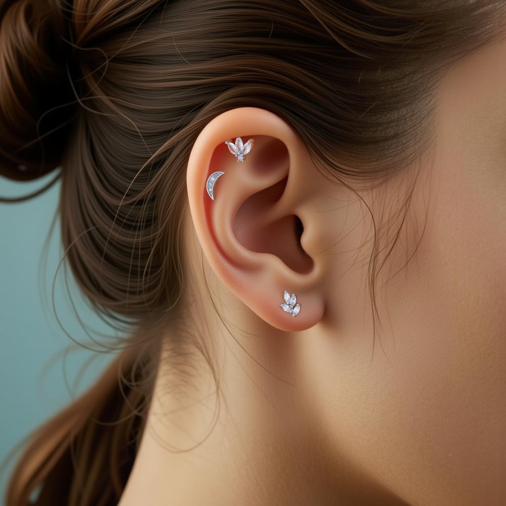 Women's 20G Tragus Earrings with Zircon 316L Stainless Steel Nose Stud Helix Cartilage Conch Labret Piercing Sensitive Ears