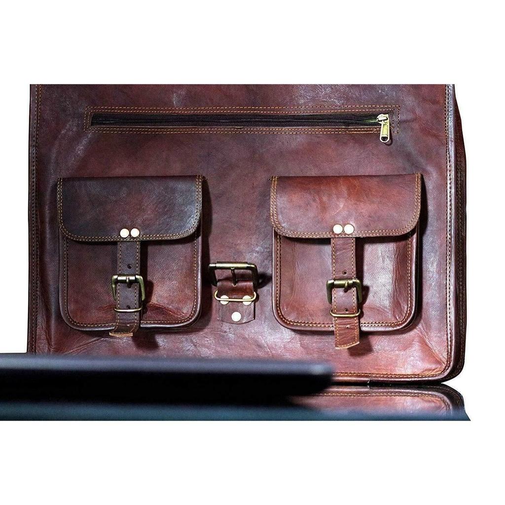 Bolso de Cuero Marrón Vintage Genuino para Hombre, Mensajero, Hombro, Portátil, Maletín