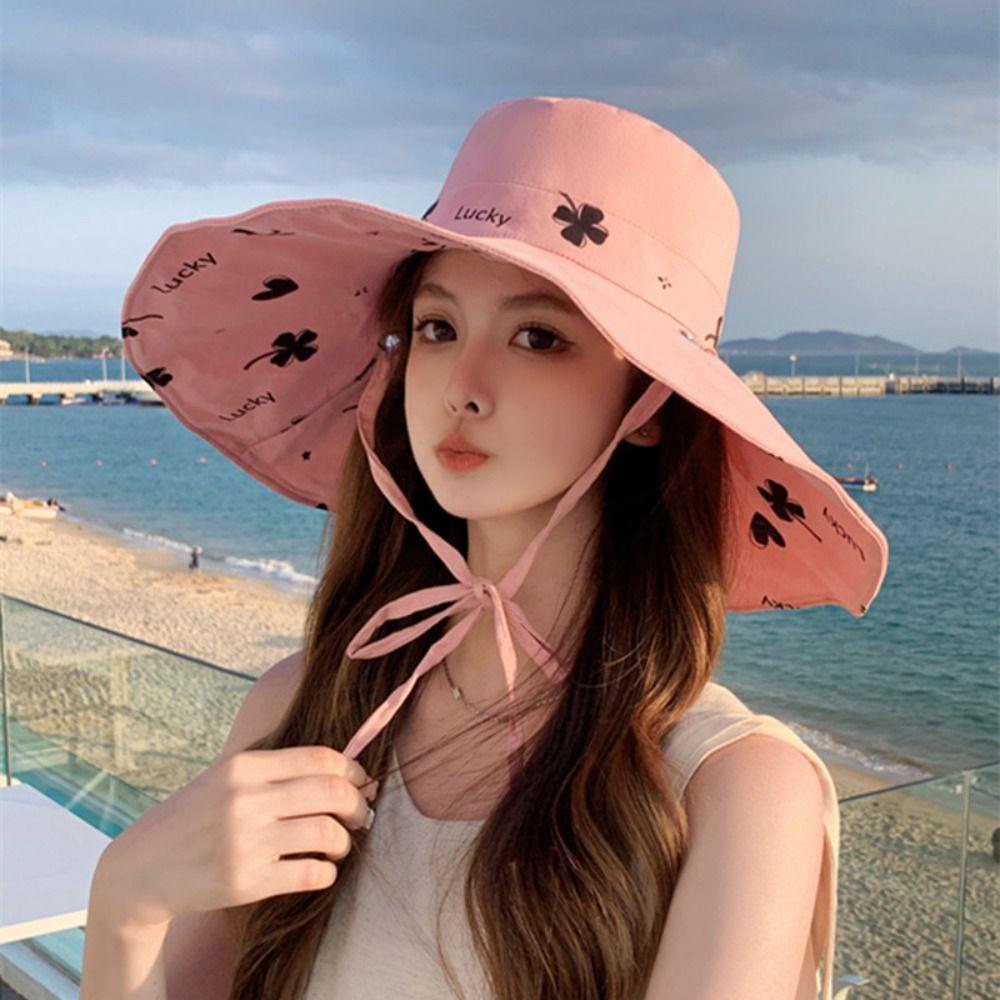 Sweet Seaside Beach Cap Double Sided Sun Protection Cap Sunscreen Sunshade Fisherman Hat  Lady