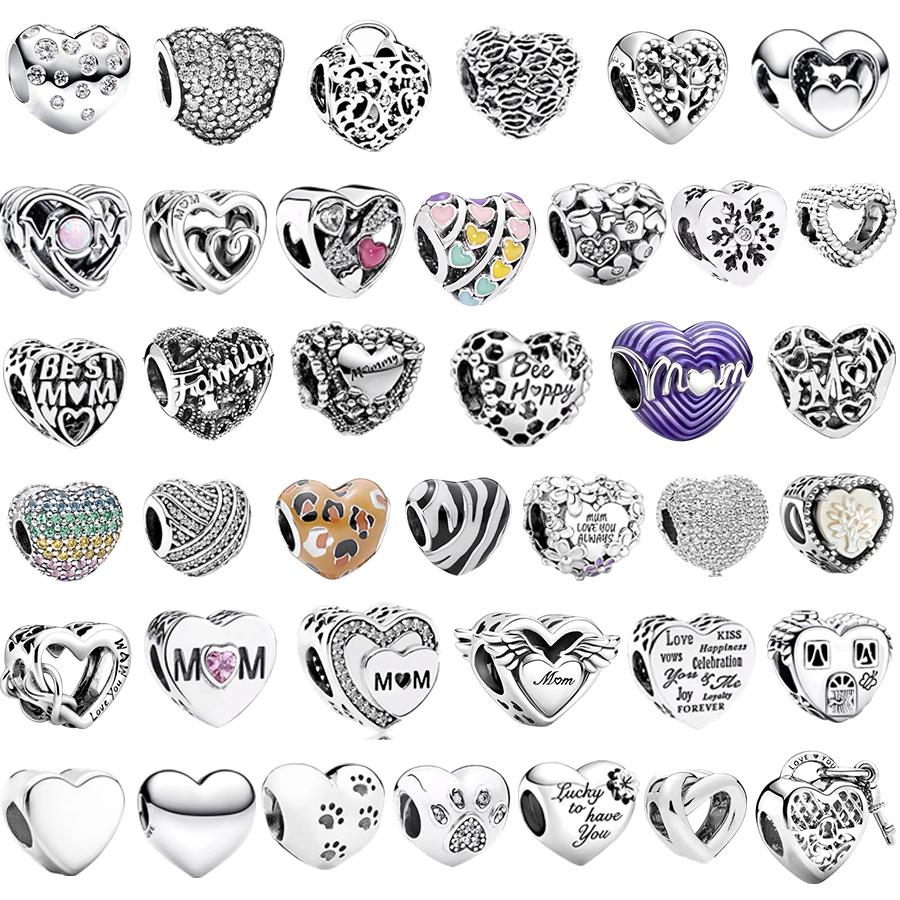 Europeans DIY Angel Mom Heart Sparkling Paw Print Cherry Blossom Charm Beads Fit Original Silver Bracelet Jewelry