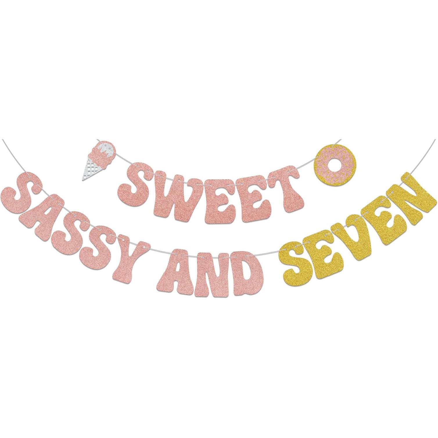 Sweet Sassy And Seven Banner,Donut 7th Birthday Party Decorations,Ice Cream 7th Birthday Decorations,7 Year Old Girl Boy Birthday Party Decorations