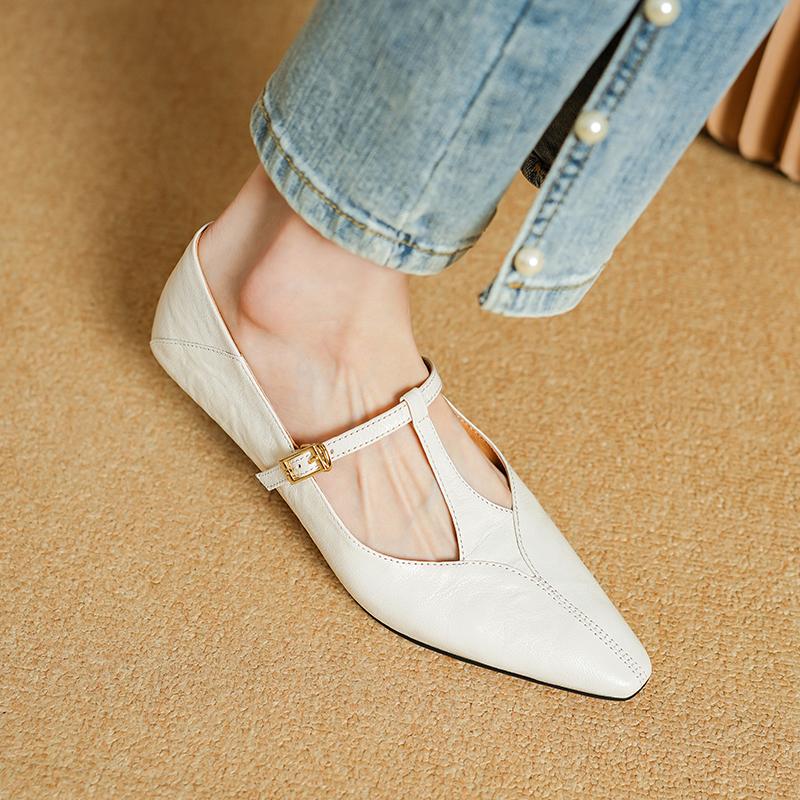 

Мода 2025 Новая весна Натуральная кожа Женские туфли-лодочки Женская мода Острый носок Туфли Мэри Джейн Женская ручная работа Низкий каблук 40 белый