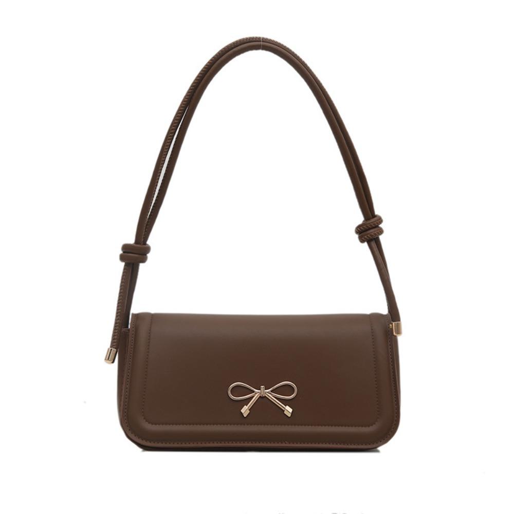 

PU Leather Bowknot Shoulder Bag Solid Color Underarm Bag High Quality Armpit Bag Girls коричневый