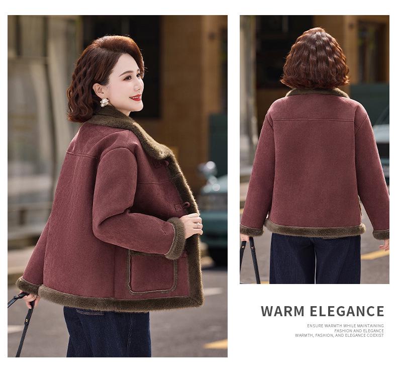 Mature Women's Fur-Lined Lapel Coat, Ages 40-60, Plus Velvet Warm Short Slimming Style