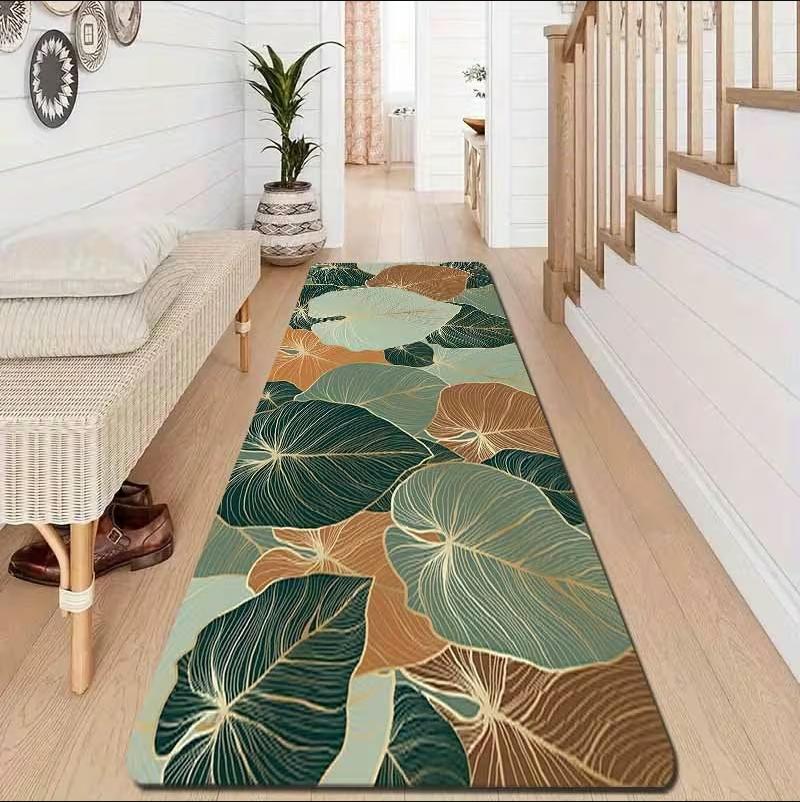 

Kitchen Runner Rug Stained Glass Leaf Vein Pattern Carpet Non-Slip Oil-Resistant Easy To Clean Hallway Entryway Home Decor Mat 40X120CM