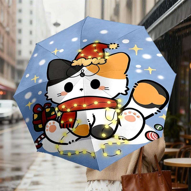 Christmas Hello Kitty Light-Up Umbrella - Automatic Opening & Closing, Outdoor Protection, Travel Accessory, Lightweight and Durable 058