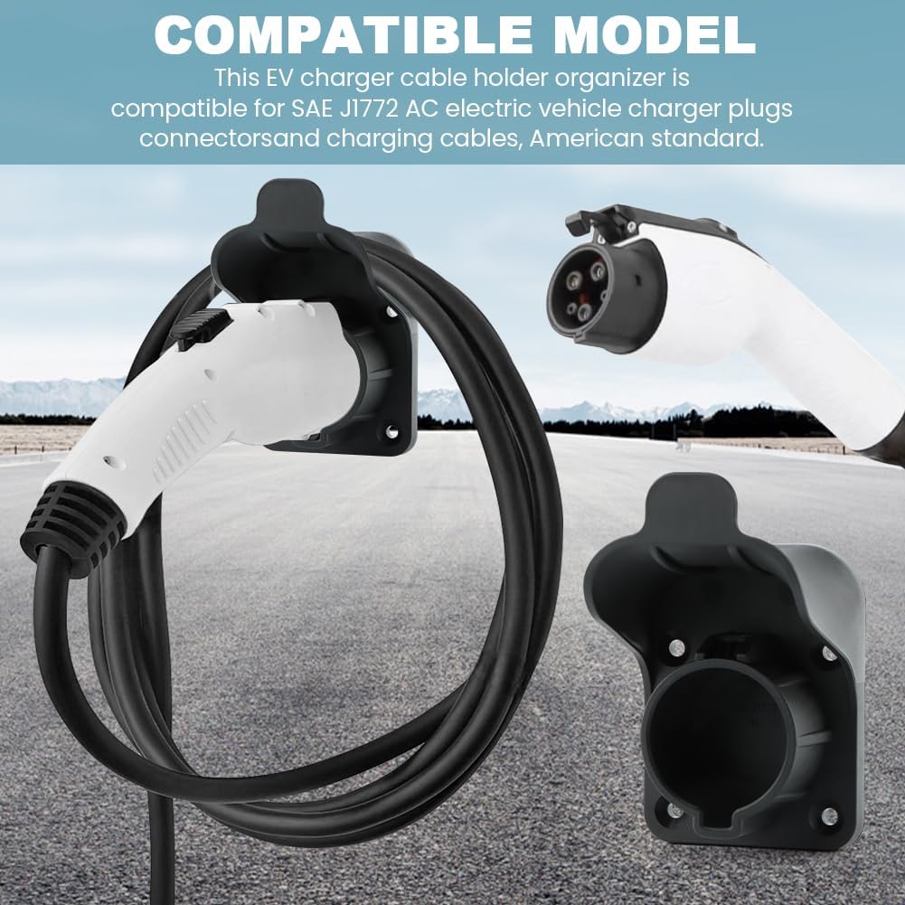JIANWEI EV Charger Holder Wall Mount Compatible for SAE J1772, Electric Car Charging Plug Cable Hanger Cord Organizer, Electric Vehicle Charger