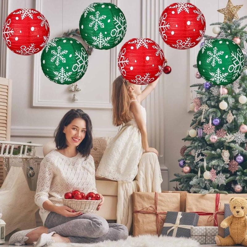 Festival Green Snowflake Paper Lanterns Easy Assembly Efficient Christmas Home Store Window Display