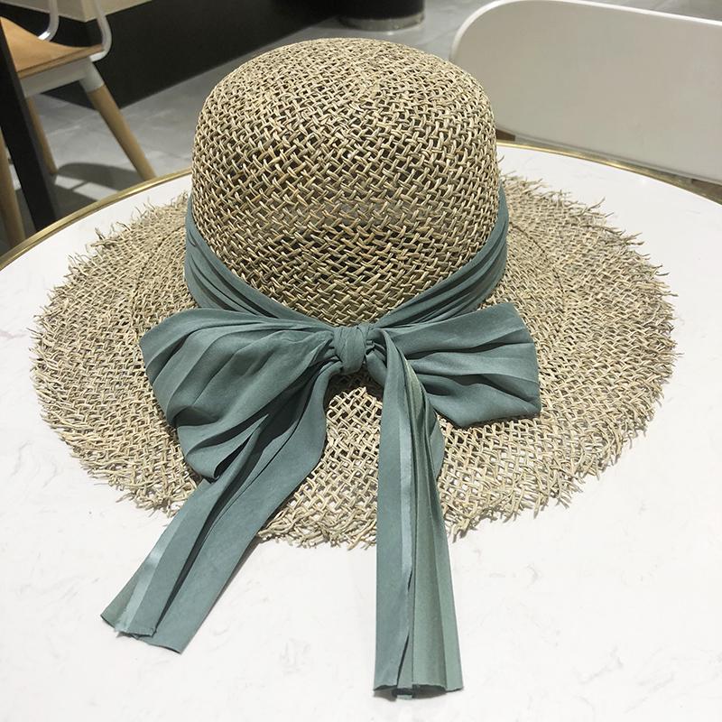 Women's Summer Openwork Straw Hat with Bowknot - Korean & Japanese Style Casual Beach Sun Hat