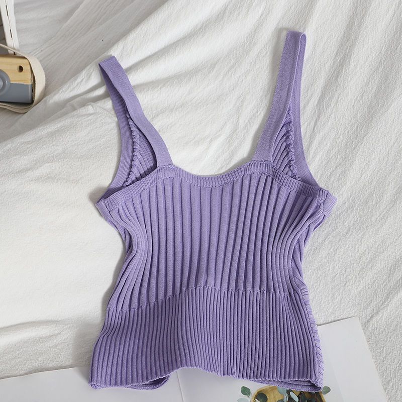 Versatile Slim Fit Base Camisole for Spring and Summer Solid Color Pit Stripe Short Knit Vest for Students