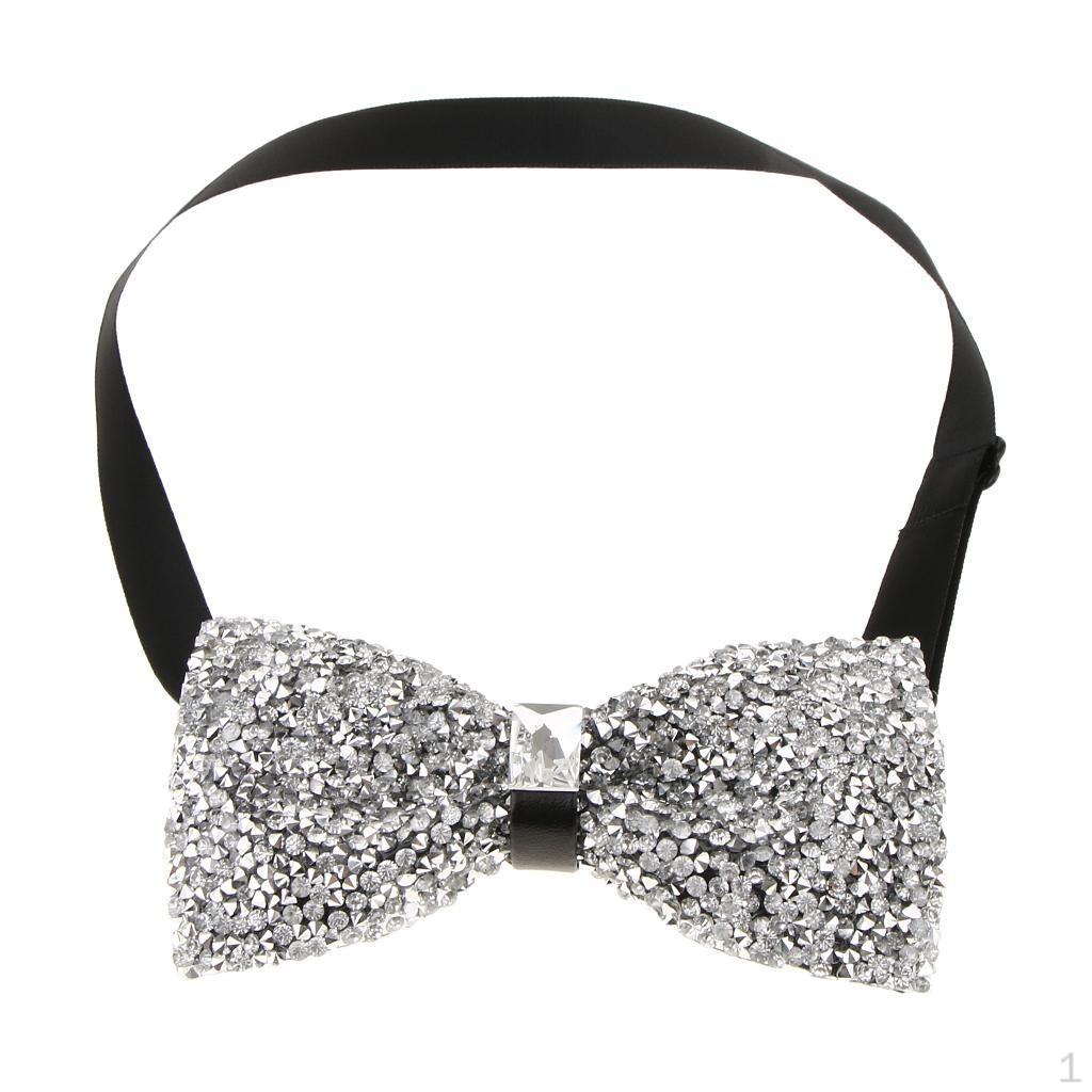 Мужские галстуки-бабочки со стразами Свадебная вечеринка Регулируемые галстуки серебряный