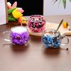 Double Wall Glass Coffee Mugs Set of 4 High Borosilicate Insulated Cups with Colorful Petal Design for Tea
