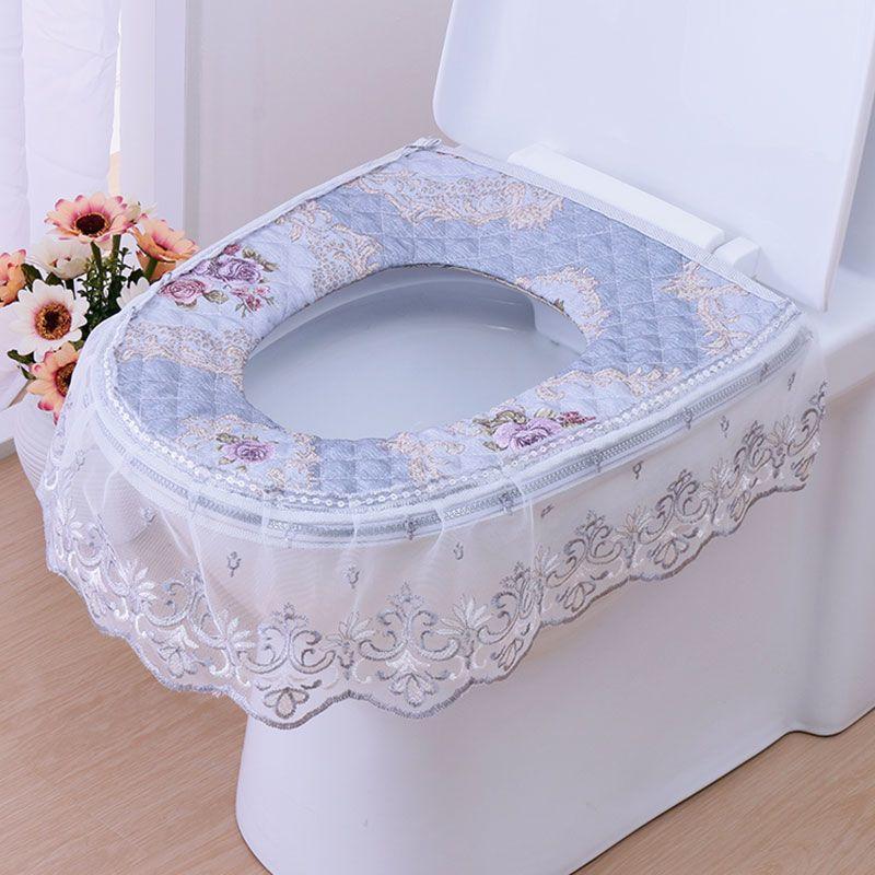 Haushalt Toilettensitzkissen, Wasserdichtes Sitzkissen, Sommer Baumwolle und Leinen Universelles Toilettensitzkissen, Spitzen-Toilettenbezug, Reißverschluss