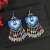 Yunnan Double-sided Embroidered Fabric Earrings, Long Leaf Tassel Personalized Earrings, Retro Miao Earrings for Women