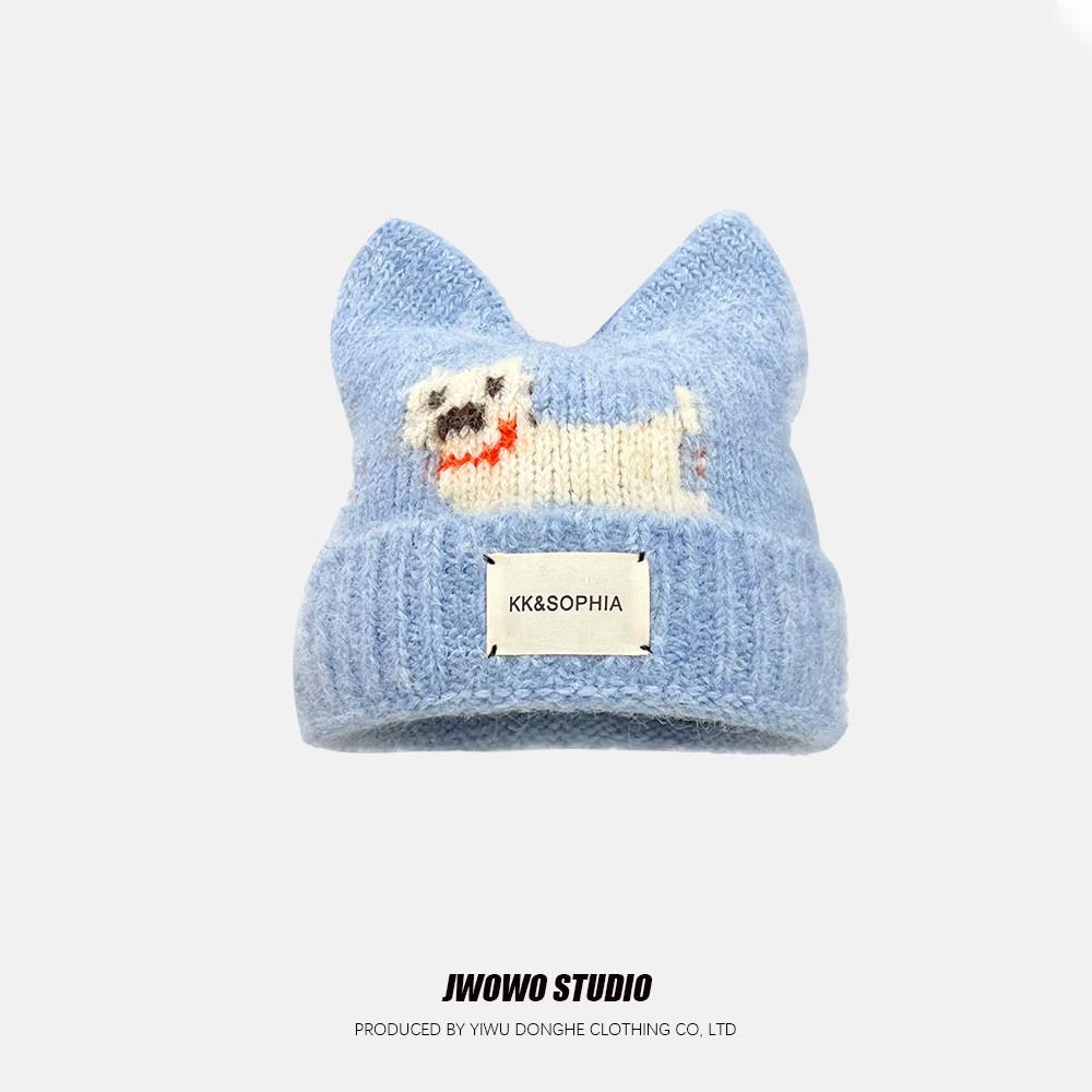Animal Knit Hat With Dog And Cat Ears For Winter Warmth And Style