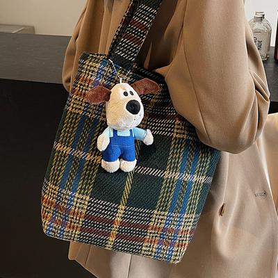 Retro Ins Casual Plaid Shoulder Bag New Bag Women's Simple Fashion Fashion Autumn and Winter Bucket Bag