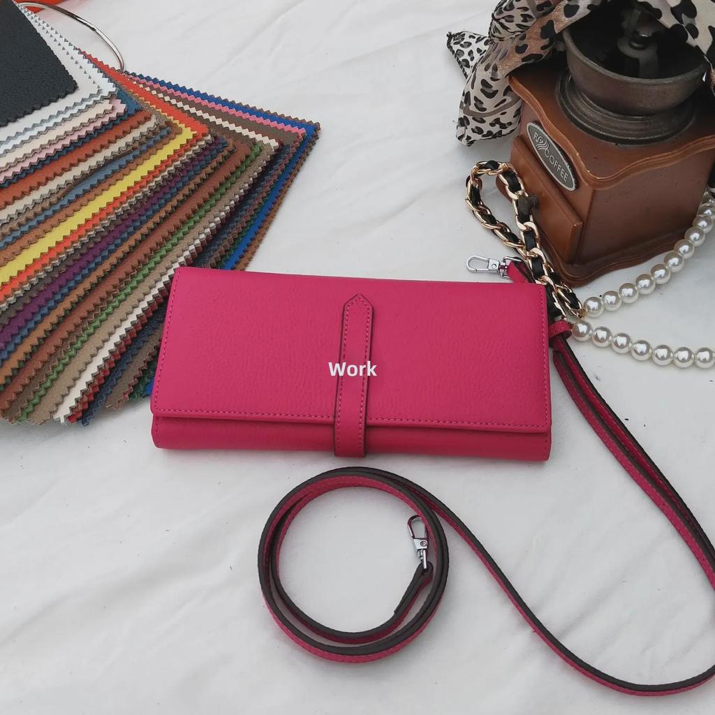Litchi Grain Cowhide Women's Long Wallet: Large Capacity, Fashionable, Versatile Two-Fold Handbag