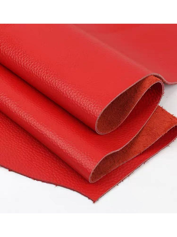 Big Red Cowhide, Lychee Patterned Soft Leather Fabric, Sofa Seat Cushion, Headboard Soft Bag, Whole Top Layer Leather