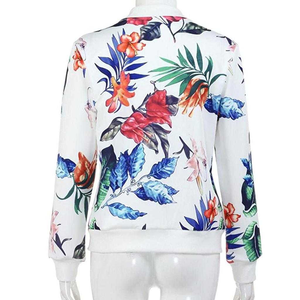 Dámská retro bunda s květinovým potiskem na zip pro běžné nošení kabátu