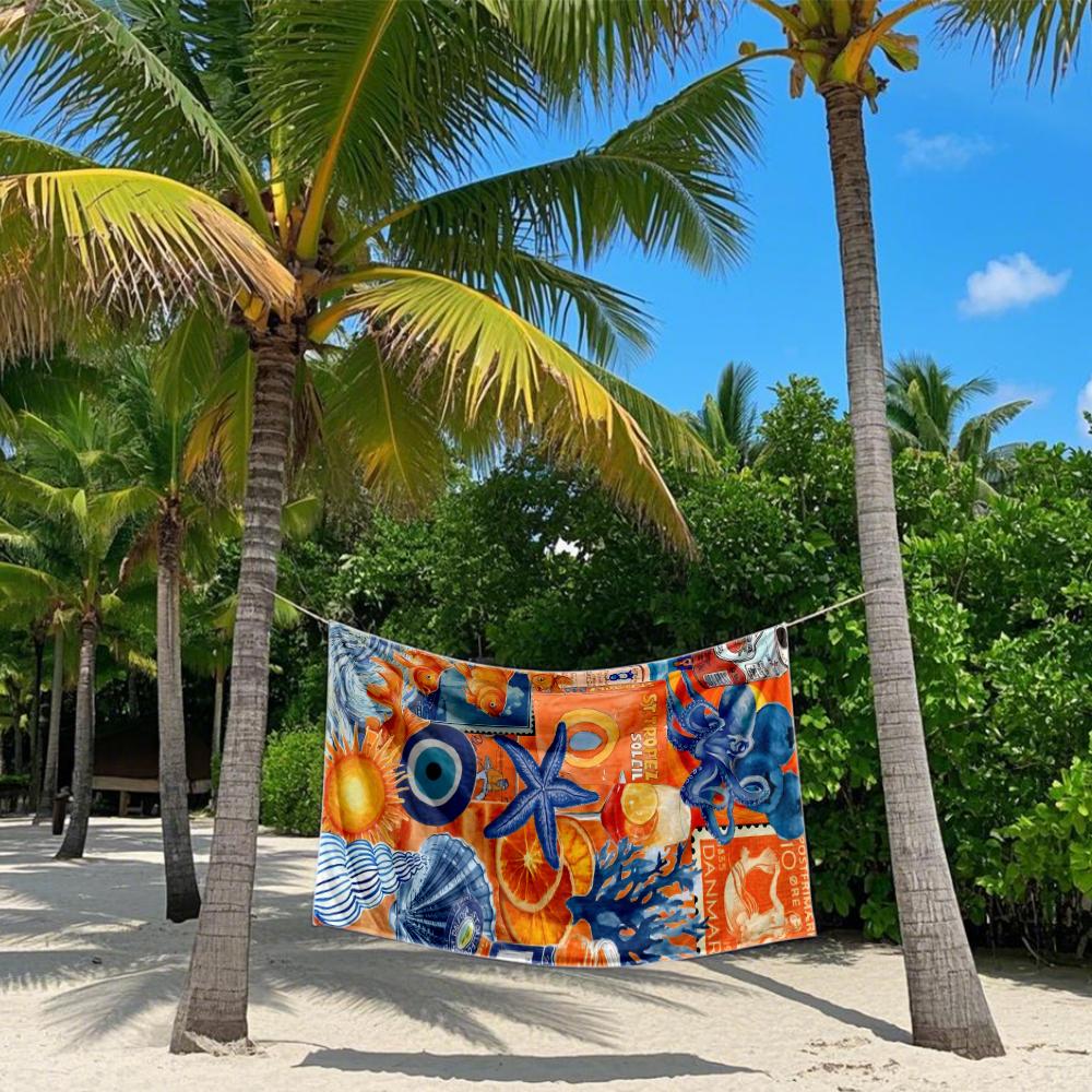 Coastal Collage Quick Drying Bath Towel Microfiber beach towel - light weight swimming camping yoga beach out