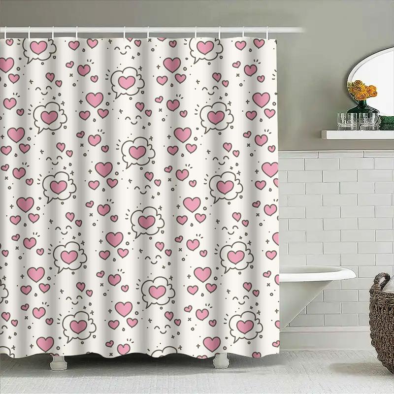 

Delightful Bathroom DecorPink Heart Shower Curtain with Clouds for Modern Bathrooms Waterproof Fabric Suitable for Kids and Adul 90x180cm