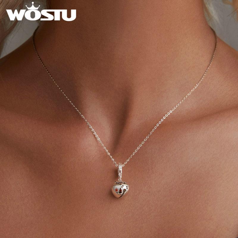WOSTU 925 Silver Christmas Tree Car Beads Elk Snowflake Charm Snowman Puppy Cat Pendant Fit DIY Bracelet Necklace Cute Xmas Gift
