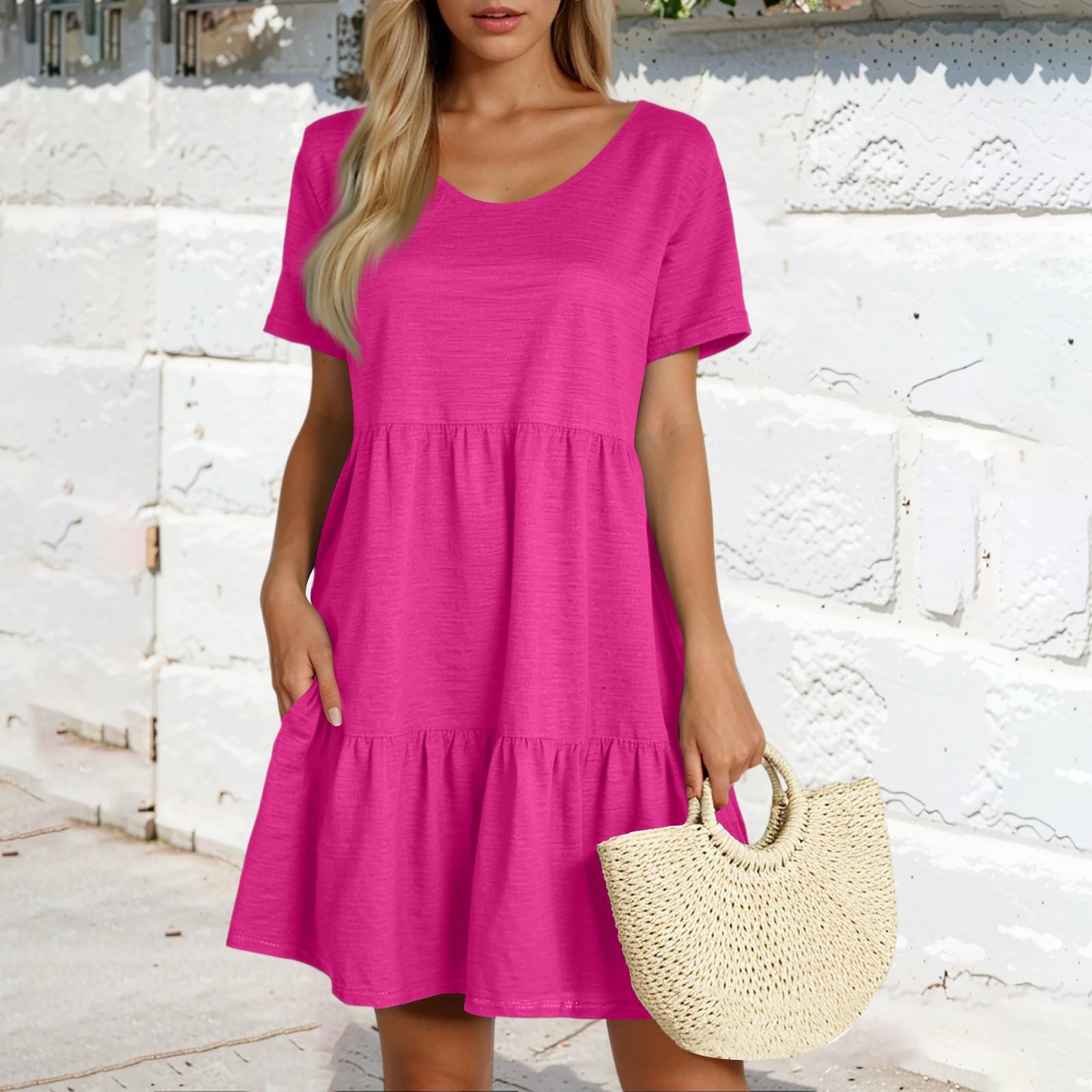 

Женская повседневная модная юбка с круглым вырезом и коротким рукавом, однотонная юбка-торт XL