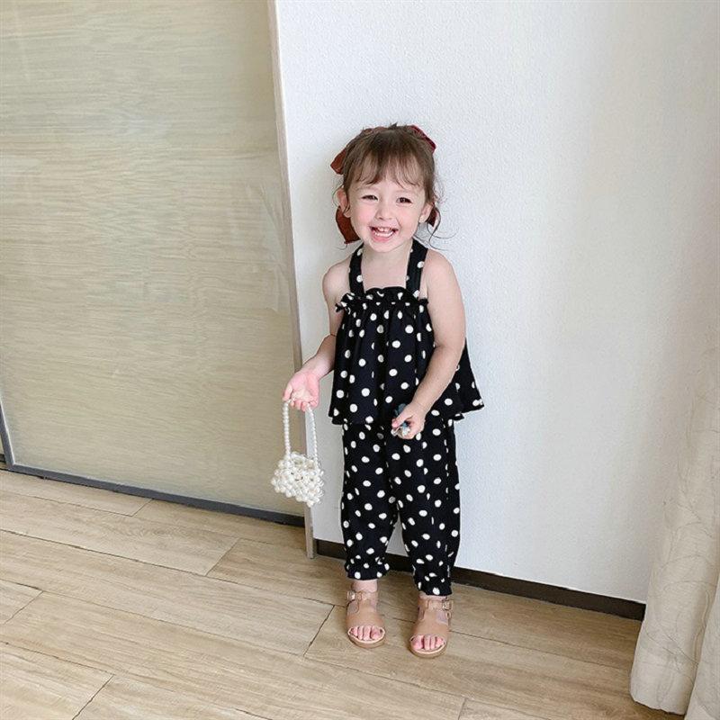 MAITA Summer New Girls' Set Flower Strap Top and Crop Pants