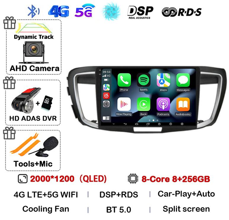 Android 14 Carplay Auto For Honda Accord 9 2.4L 2.0L 2012 - 2018 WiFi+4G Car Radio Multimedia Video Player GPS Navigation Stereo