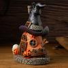 Halloween Witch House Statue with LED Light Magical House Resin Figurine Sculpture Home Office Desktop Decoration Ornament
