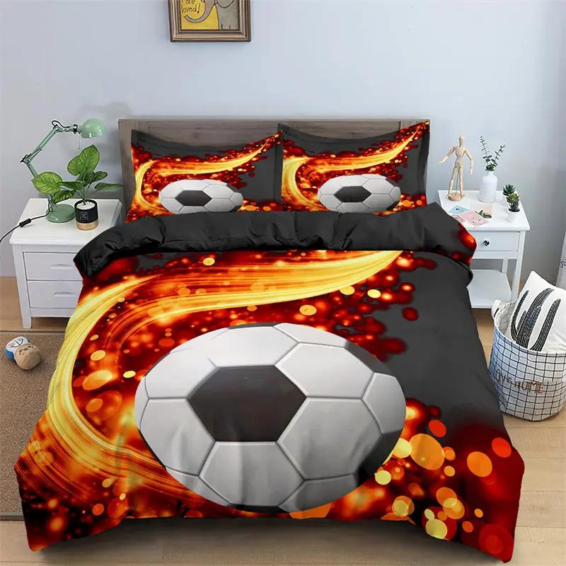 3PCS Single-sided Printed Bedding Set ,Comforter  Colorful Graffiti Football Duvet Bedding Cover Pillows Comfortable Bedspreads
