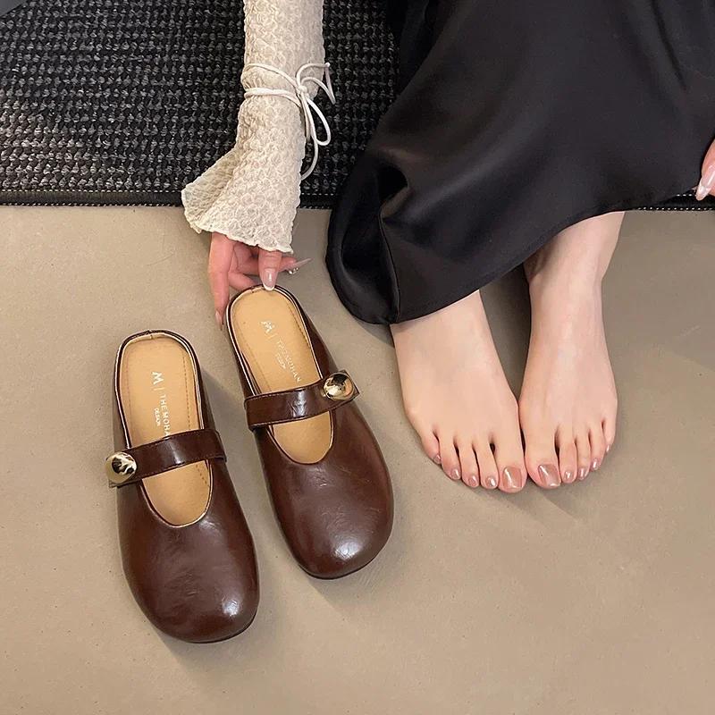 Fashion Hot Sell Woman Net Ballet Shoe Buckle Band Strap Boat Shoe Light Outdoor Grandma Shoes Flat Dress Shoe Gentle Mary Jane