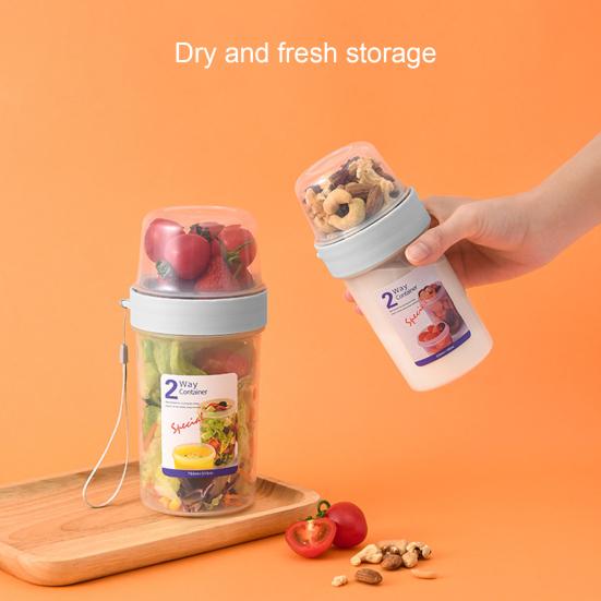 Matbehållare Dubbla Lager Multifunktionell Transparent Bärbar Yoghurt Müsli To-Go Behållare för Baby