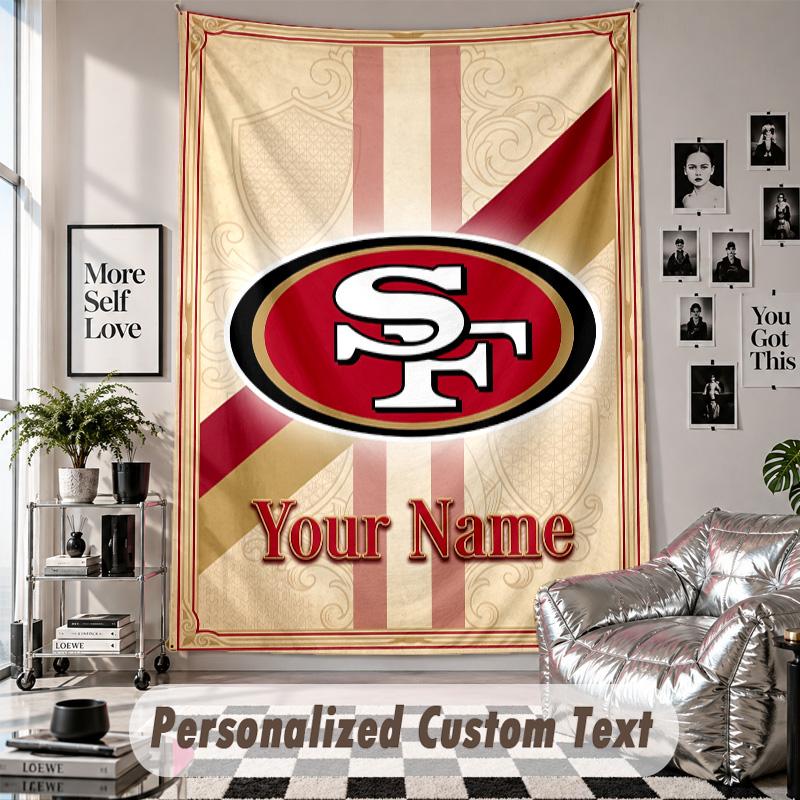 Wall Hanging Tapestry With Custom Name & Text, San Francisco 49ers Decorative Tapestry For Bedroom