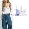 Spring New Women's Clothing French Style Design Multi-Color Selection Small Pleated Poplin Camisole Short Top 2178083