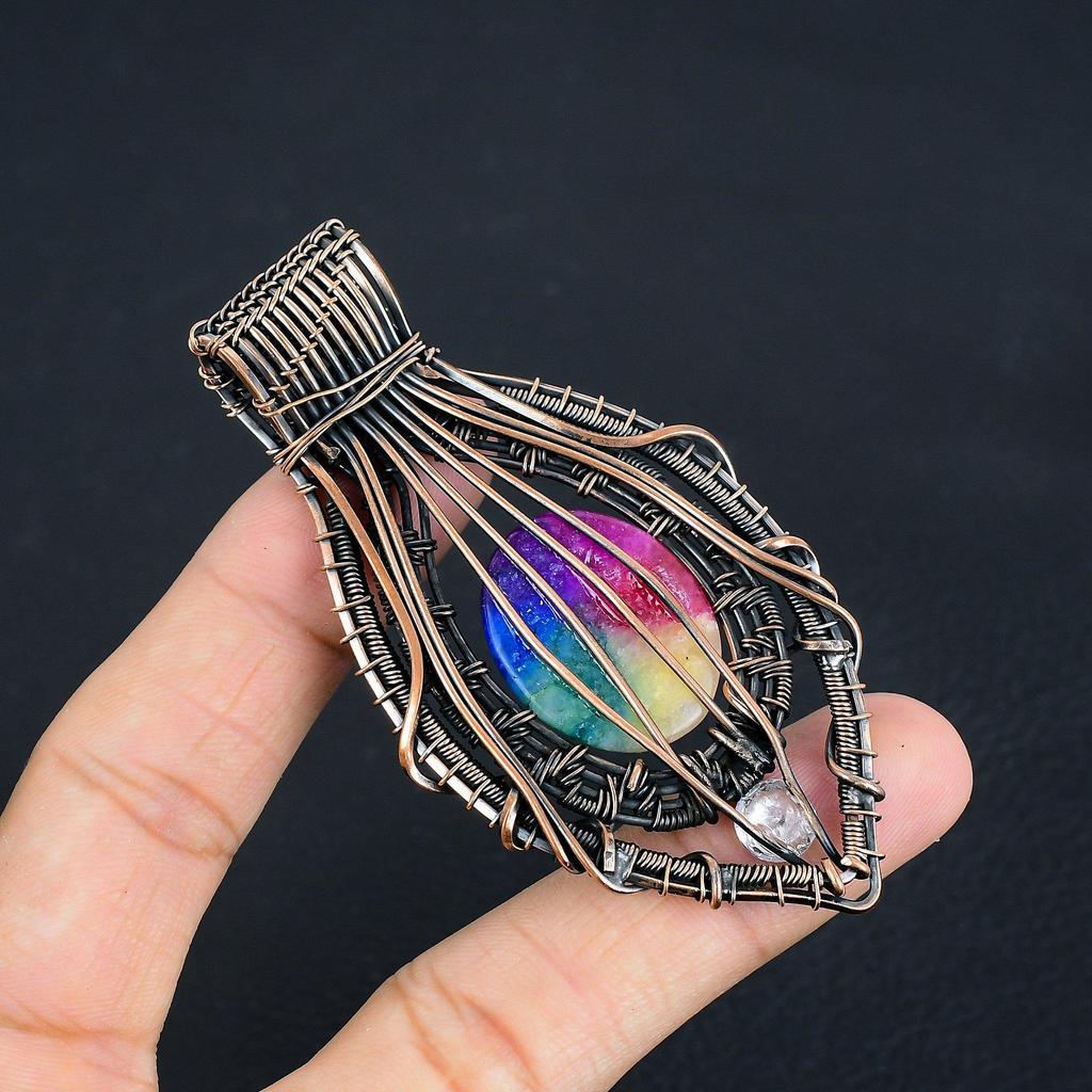 Rainbow Solar Quartz 999 Copper Wire Wrapped Pendant, Handmade Gemstone Pendant Jewelry, Gifts For Wife Brand New Pendant
