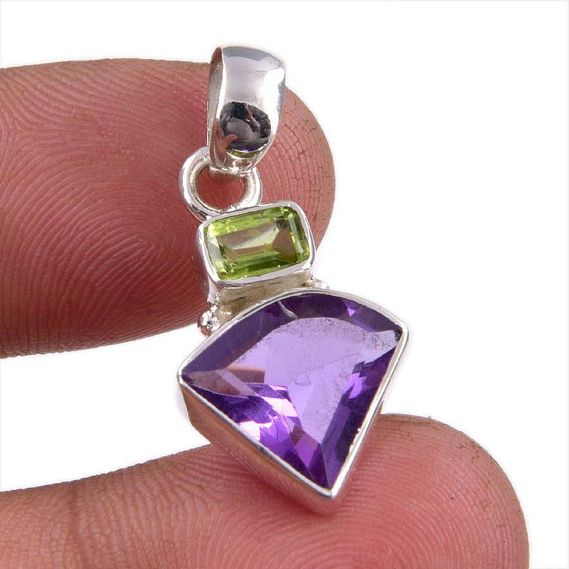 

Natural Amethyst,Peridot Gemstone 925 Sterling Silver Jewelry Pendant 1.25 Y6I98