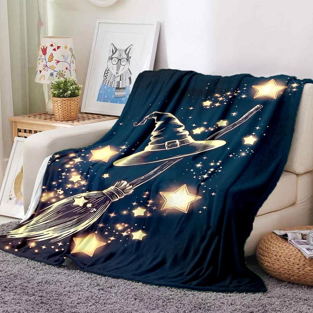 1pc Witch Broomstick Blanket, Lightweight Flannel Throw Blanket for Sofa, Bed, Travel, Camping, Living Room, Office, Couch045