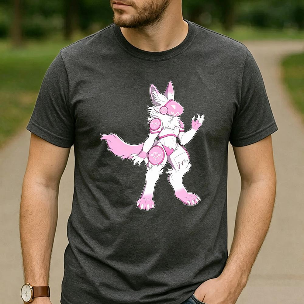 Full Body Pink White Protogen Waving Graphic T Shirt Unisex Crew Neck Short Sleeve Fandom Fan Holiday Gift Top